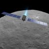 This artist concept shows NASA's Dawn spacecraft above dwarf planet Ceres, as seen in images from the mission.