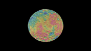 This frame from an animation shows a color-coded map from NASA's Dawn mission revealing the highs and lows of topography on the surface of dwarf planet Ceres.