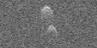 This frame from a movie made from radar images of asteroid 1999 JD6, obtained on July 25, 2015. The asteroid is approximately 1.2 miles (2 kilometers) on its long axis.