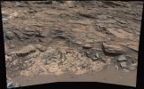 This view from the Mast Camera (Mastcam) on NASA's Curiosity Mars rover shows a site where two different types of bedrock meet on lower Mount Sharp.