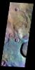 The THEMIS VIS camera contains 5 filters. Data from different filters can be combined in multiple ways to create a false color image. This image from NASA's 2001 Mars Odyssey spacecraft shows part of the plains of Noachis Terra north of the Argyre basin.