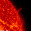 This still image from an animation from NASA GSFC's Solar Dynamics Observatory shows a single plume of plasma, many times taller than the diameter of Earth, spewing streams of particles for over two days (Aug. 17-19, 2015) before breaking apart.