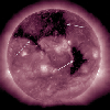 Three substantial coronal holes rotated across the face of the Sun the week of Sept. 8-10, 2015 as seen by NASA's Solar Dynamics Observatory. Coronal holes are areas where the Sun's magnetic field is open and a source of streaming solar wind.