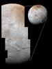 Charon's cratered uplands at the top are broken by series of canyons, and replaced on the bottom by the rolling plains of the informally named Vulcan Planum in this image from NASA's New Horizons.