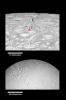 This montage of images from NASA's Cassini orbiter shows the precise location of the north pole on Saturn's icy moon Enceladus.