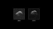 Asteroid 1998 WT24 (left in December 2001, right on December 11, 2015) taken by NASA's the 230-foot (70-meter) DSS-14 antenna at Goldstone, California.