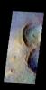 The THEMIS camera contains 5 filters. The data from different filters can be combined in multiple ways to create a false color image. This image captured by NASA's 2001 Mars Odyssey spacecraft shows a group of unnamed craters north of Fournier Crater.