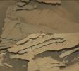 This image from NASA's Curiosity Mars rover reveals details of a bedrock discoloration pattern at a site between 'Marias Pass' and 'Bridger Basin.' The discoloration is not associated with individual layers.