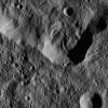 This image, taken by NASA's Dawn spacecraft, shows a portion of the southern rim of Jarovit Crater in the northern hemisphere of Ceres. Compacted material forms spurs along the upper part of the crater wall, near the center of the image.
