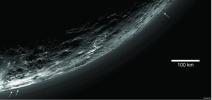 This image of haze layers above Pluto's limb was taken by NASA's New Horizons spacecraft. About 20 haze layers are seen.