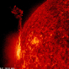 One active region at the edge of the Sun pushed out about ten thrusts of plasma in just over a day long period as observed by NASA's Solar Dynamics Observatory on July 9-10, 2016.
