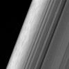 This image from NASA's Cassini spacecraft shows a region in Saturn's outer B ring. The view here is of the outer edge of the B ring, at left, which is perturbed by the most powerful gravitational resonance in the rings.