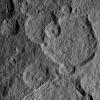 This view, taken on Oct. 21, 2016, from NASA's Dawn spacecraft shows Megwomets Crater on Ceres. Megwomets is the largest crater in this image, at right of center.