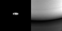 These two images illustrate just how far NASA's Cassini spacecraft traveled to get to Saturn. At left, one of the earliest images taken of the ringed planet. At right, one of Cassini's final images of Saturn.