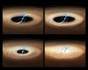 These four images show an artist's impression of gas accreting onto the neutron star in the binary system MXB 1730-335, also known as the 'Rapid Burster.'