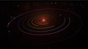 This frame from a video details a system of seven planets orbiting TRAPPIST-1, an ultra-cool dwarf star.