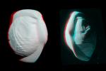These stereo views, or anaglyphs, highlight the unusual, quirky shape of Saturn's moon Pan.This image is from NASA's Cassini spacecraft.