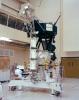 This photo shows the Voyager Proof Test Model undergoing a mechanical preparation and weight center of gravity test at NASA's Jet Propulsion Laboratory, Pasadena, California, on January 12, 1977.