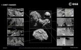 This image showcases changes identified in high-resolution images of Comet 67P/Churyumov-Gerasimenko during more than two years of monitoring by ESA's Rosetta spacecraft.