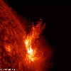 An active region at the sun's edge produced several M5-class (medium sized) flares over a ten-hour period on Apr. 3, 2017, as seen by NASA's Solar Dynamics Observatory.