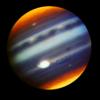 This composite, false-color infrared image of Jupiter reveals haze particles over a range of altitudes, as seen in reflected sunlight was taken using the Gemini North telescope in Hawaii on May 18, 2017.