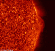 A prominence at the edge of the sun provided NASA's Solar Dynamics Observatory with a splendid view of solar plasma as it churned and streamed over less than one day (June 25-26, 2017).