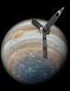 This illustration depicts NASA's Juno spacecraft soaring over Jupiter's south pole.