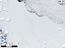 This still from an animation shows the Larsen C Ice Shelf in West Antarctica calved one of the largest icebergs in history between July 10 and 12, 2017.