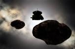 Artist's concept of the New Horizons spacecraft flying by a possible binary 2014 MU69 on Jan. 1, 2019.