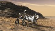 This artist's concept shows a close-up of NASA's Mars 2020 rover studying an outcrop. Mars 2020 will use powerful instruments to investigate rocks on Mars down to the microscopic scale of variations in texture and composition.