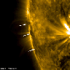 This image from NASA's Solar Dynamics Observatory shows a developing filament near the edge of the sun churned and twisted as the rotating sun brought it into clearer view over a day on Nov. 16-17, 2017.