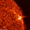 This image from NASA's Solar Dynamics Observatory shows a prominence at the sun's edge shifted and slithered back and forth over a one-day period on Nov. 29-30, 2017.