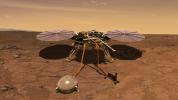 An artist's rendition of NASA's InSight lander operating on the surface of Mars.