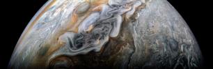 This image from NASA's Juno spacecraft captures the intensity of the jets and vortices in Jupiter's North North Temperate Belt.
