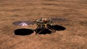 This artist's illustration shows NASA's InSight lander on the surface of Mars, with its solar arrays deployed.