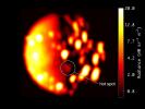 This annotated image highlights the location of the new heat source close to the south pole of Io. The image was generated from data collected on Dec. 16, 2017, by the JIRAM instrument aboard NASA's Juno NASA's Juno spacecraft on Dec. 16, 2017.