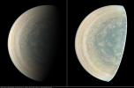 Jupiter's southern circumpolar cyclones are captured in this image from NASA's Juno spacecraft.
