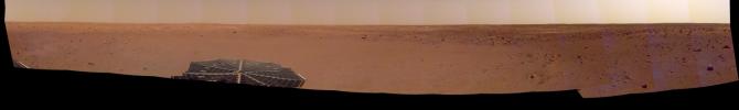 NASA's InSight spacecraft captured this panorama of its landing site on Dec. 9, 2018, the 14th Martian day, or sol, of its mission.