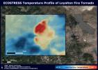 This ECOSTRESS has imaged a temperature profile of an area surrounding a fire-induced tornado in Loyalton, California.