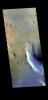 This image from NASA's Mars Odyssey shows part of Endeavour Crater in Meridiani Planum.