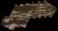 This mosaic of images shows layers of ancient sediment on a boulder-sized rock called 'Strathdon,' as seen by the Mars Hand Lens Imager (MAHLI) camera on NASA's Curiosity rover.