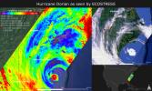 NASA's ECOSTRESS imaged Hurricane Dorian's temperature on Sept. 6, 2019 as the storm made landfall in North Carolina. Red colors represent warmer temperatures and purple/blue colors represent cooler temperatures.