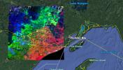 NASA's ECOSTRESS sensor shows plants 'waking up' near Lake Superior. The data was acquired by ECOSTRESS during the summer season.