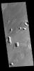 This image from NASA's Mars Odyssey shows part of Athabasca Valles. The tear shaped features in the image are called streamlined islands.