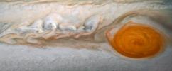 NASA's Juno spacecraft captured this image of the Great Red Spot, swirling in Jupiter's atmosphere.