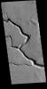 This image from NASA's Mars Odyssey shows the central portion of Hephaestus Fossae.