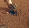 The movement of sand grains in the scoop on the end of NASA InSight's robotic arm suggests that the spacecraft's self-hammering mole had begun tapping the bottom of the scoop while hammering on June 20, 2020.