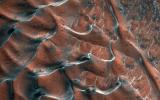 This image acquired on February 17, 2021 by NASA's Mars Reconnaissance Orbiter, shows a field of sand dunes occupying a frosty 5-kilometer diameter crater in the high-latitudes of the northern plains of Mars.
