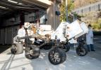 Updated with new features, the twin of NASA's Perseverance Mars rover arrives at JPL's Mars Yard garage on October 29, 2021.