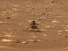 NASA's Ingenuity helicopter unlocked its blades, allowing them to spin freely, on April 7, 2021. This image was captured by the Mastcam-Z imager aboard NASA's Perseverance Mars rover on the following sol, April 8, 2021.